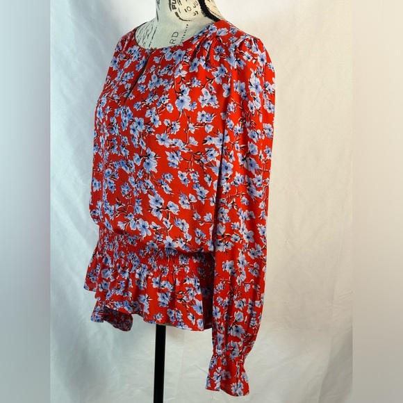 Premise Red Blue Pleated Bubble Midi Blouse ❤️🩵 - Picture 8 of 11